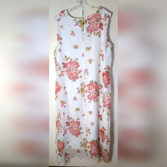 WOMEN'S PLUS SIZE 22 WHITE FLORAL DRESS SHEER SHELL FULLY LINED SLEVLES EN FOCUS - Picture 12 of 12